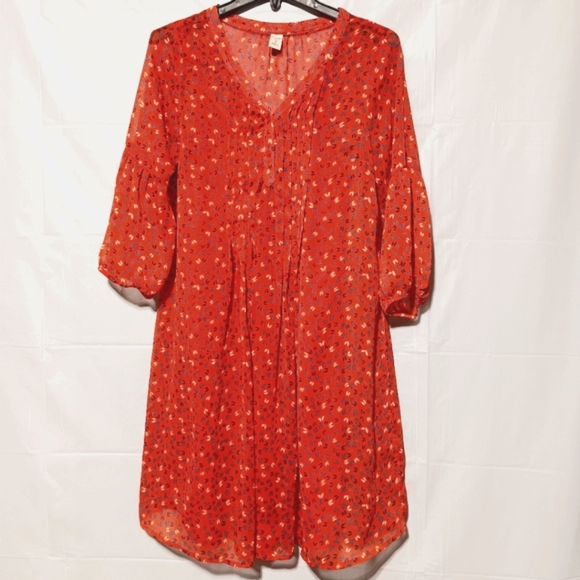 Old Navy EUC Women's Dress, Small, Red Orange Floral, Fully Lined, Bell Sleeve - Picture 1 of 8